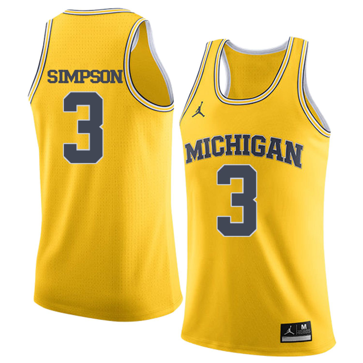 Men Jordan University of Michigan Basketball Yellow #3 Simpson Customized NCAA Jerseys